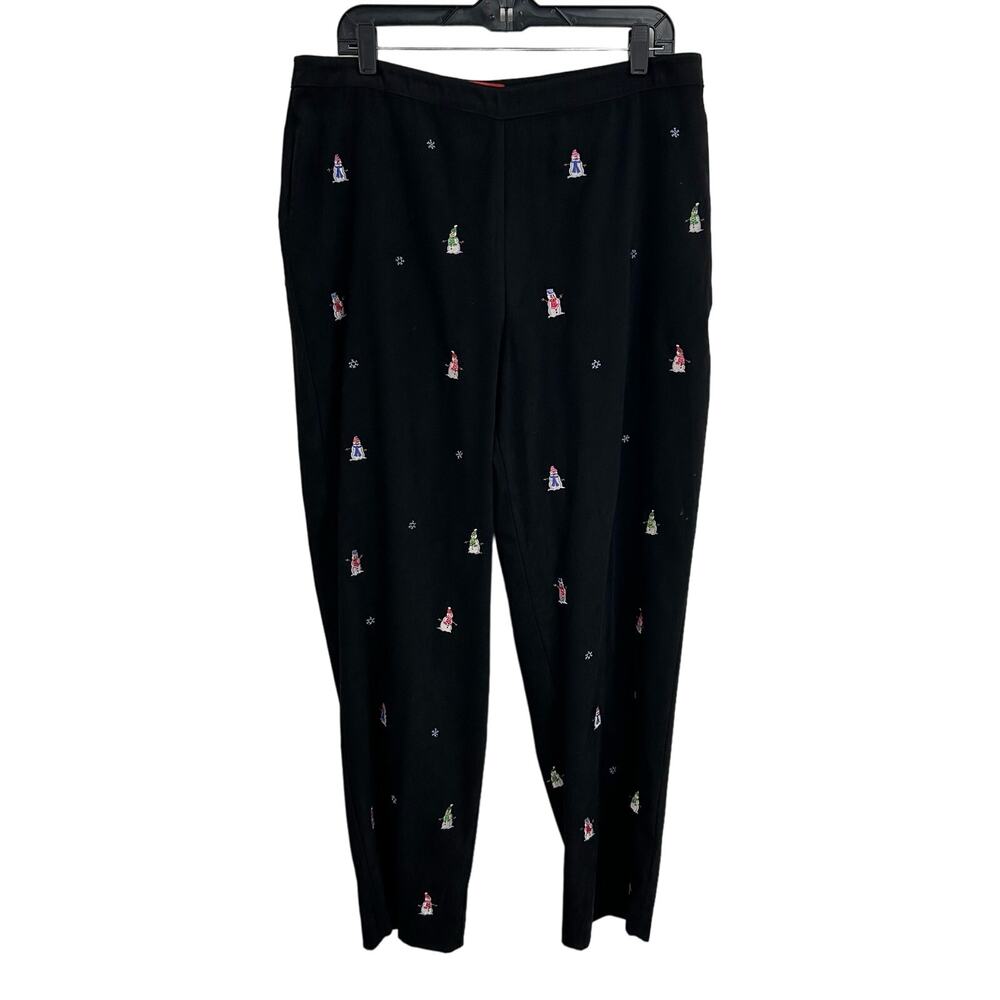 Northern Isles Y2K Holiday 2004 Black Multicolor Snowman Embroidered Pants 16